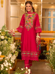Pink Embroidered A-Line Kurta Trousers With Dupatta set