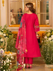 Pink Embroidered A-Line Kurta Trousers With Dupatta set
