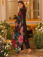 Black Embroidered A-Line Kurta Trousers With Dupatta set