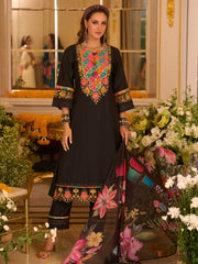 Black Embroidered A-Line Kurta Trousers With Dupatta set