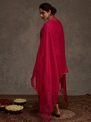 Pink Printed Straight Kurta Trousers With Dupatta set