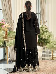 Black Embroidered Straight Kurta Palazzos With Dupatta set