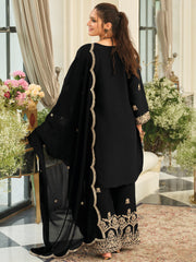 Black Embroidered Straight Kurta Palazzos With Dupatta set