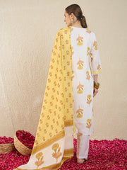 Off White Printed Straight Kurta Trousers With Dupatta Set