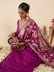 Purple Embroidered Straight Kurta Trousers With Dupatta set