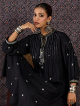 Black Embroidered A-Line Kurta Trousers Set