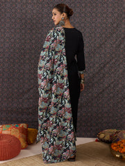 Black Printed Straight Kurta Trousers With Dupatta set