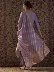 Purple Embroidered Straight Kurta Trousers With Dupatta Set