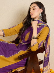 Purple Embroidered Straight Kurta Palazzos With Dupatta set