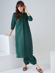Green Solid Straight Kurta Salwar set