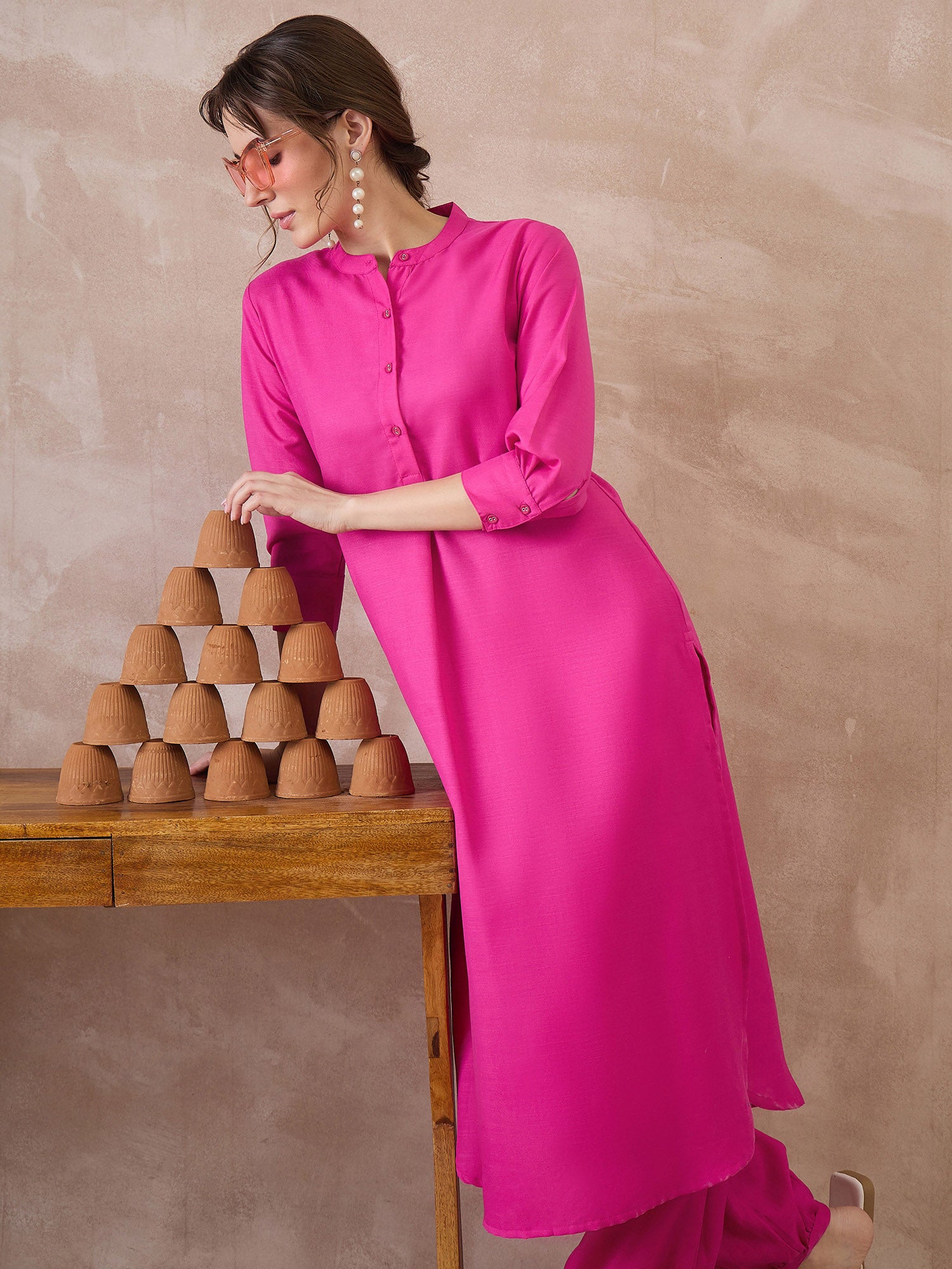 Pink Solid Straight Kurta Salwar set