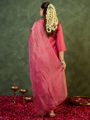 Pink Embroidered Straight Kurta Trousers With Dupatta set