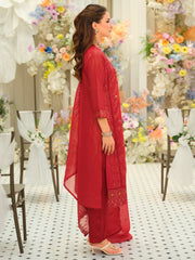 Red Embroidered Straight Kurta Trousers With Dupatta set