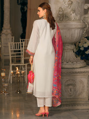 White Embroidered Straight Kurta Trousers With Dupatta set