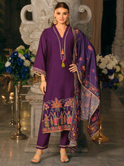 Purple Embroidered Straight Kurta Trousers With Dupatta set