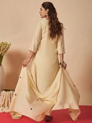 Cream Embroidered A-Line Kurta Trousers With Dupatta Set