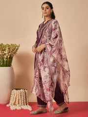 Burgundy Embroidered Straight Kurta Salwar With Dupatta set