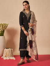 Black Embroidered Straight Kurta Salwar With Dupatta set