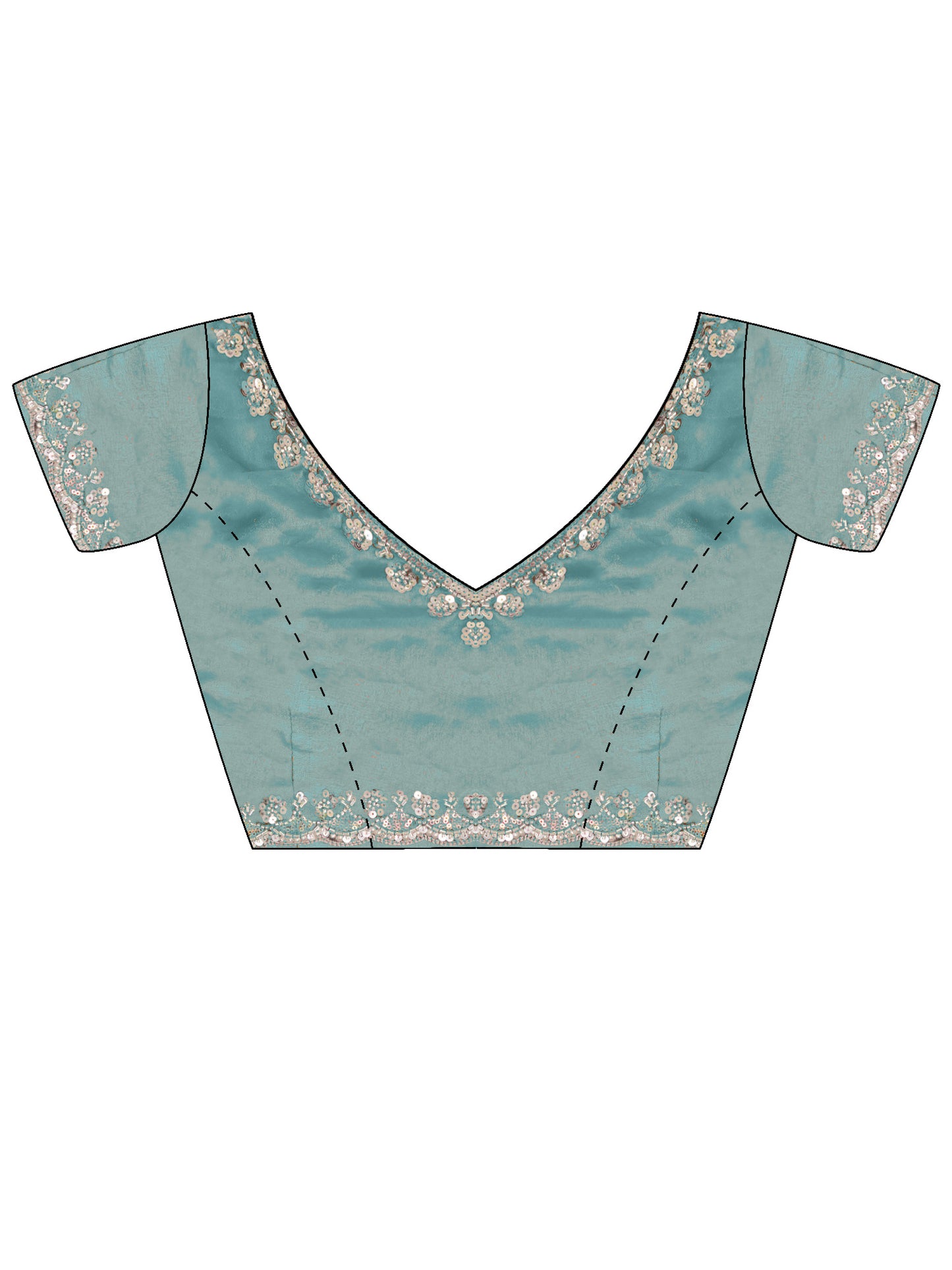 Women's Satin Light Blue Embellished Designer Saree With Blouse Piece
