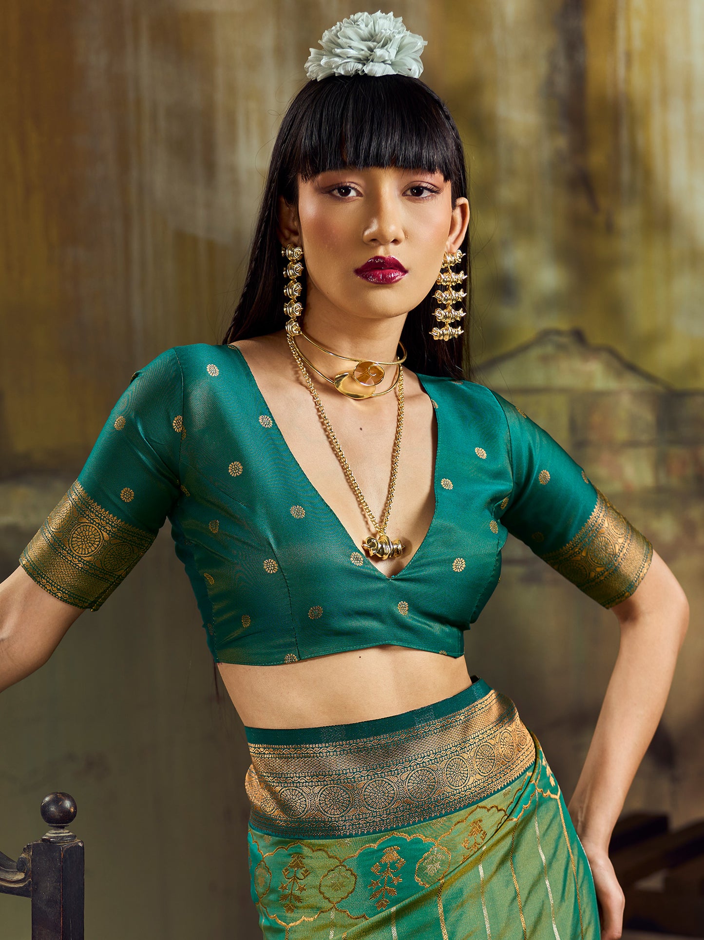 Women's Pure Silk Teal green Woven Design Designer Saree With Blouse Piece