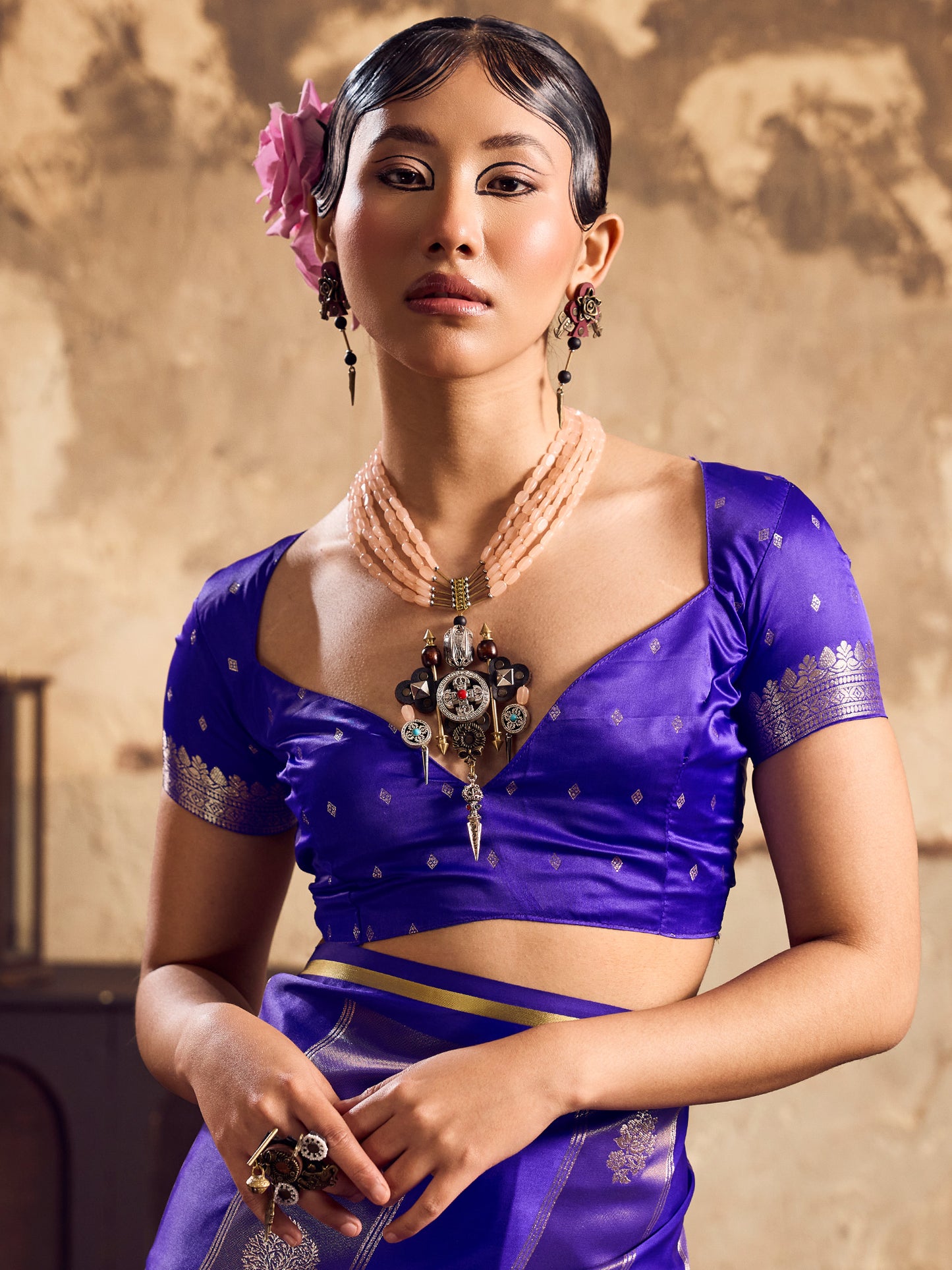 Women's Satin Blue Woven Design Designer Saree With Blouse Piece