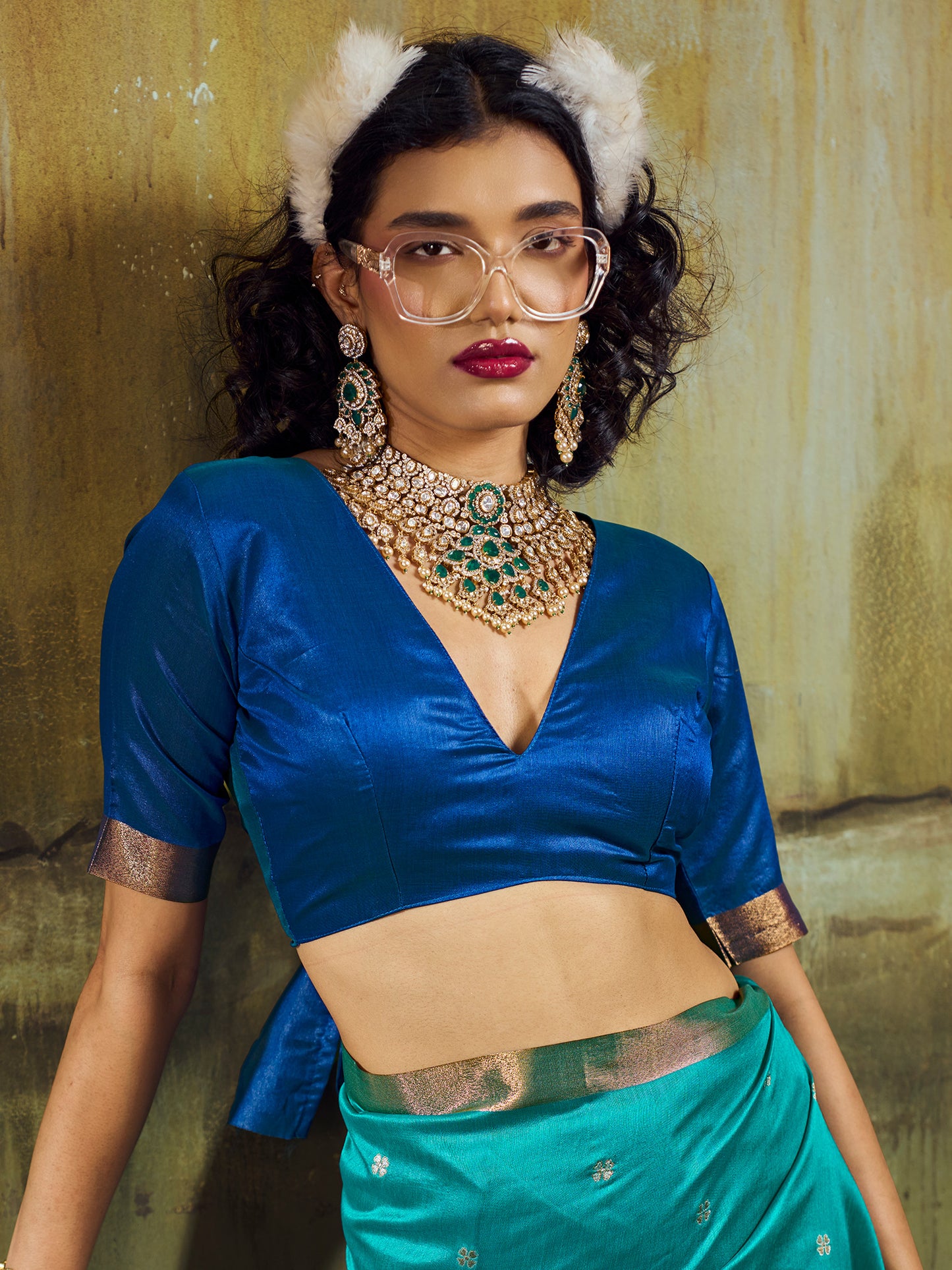 Women's Silk Blend Light Blue Woven Design Designer Saree With Blouse Piece