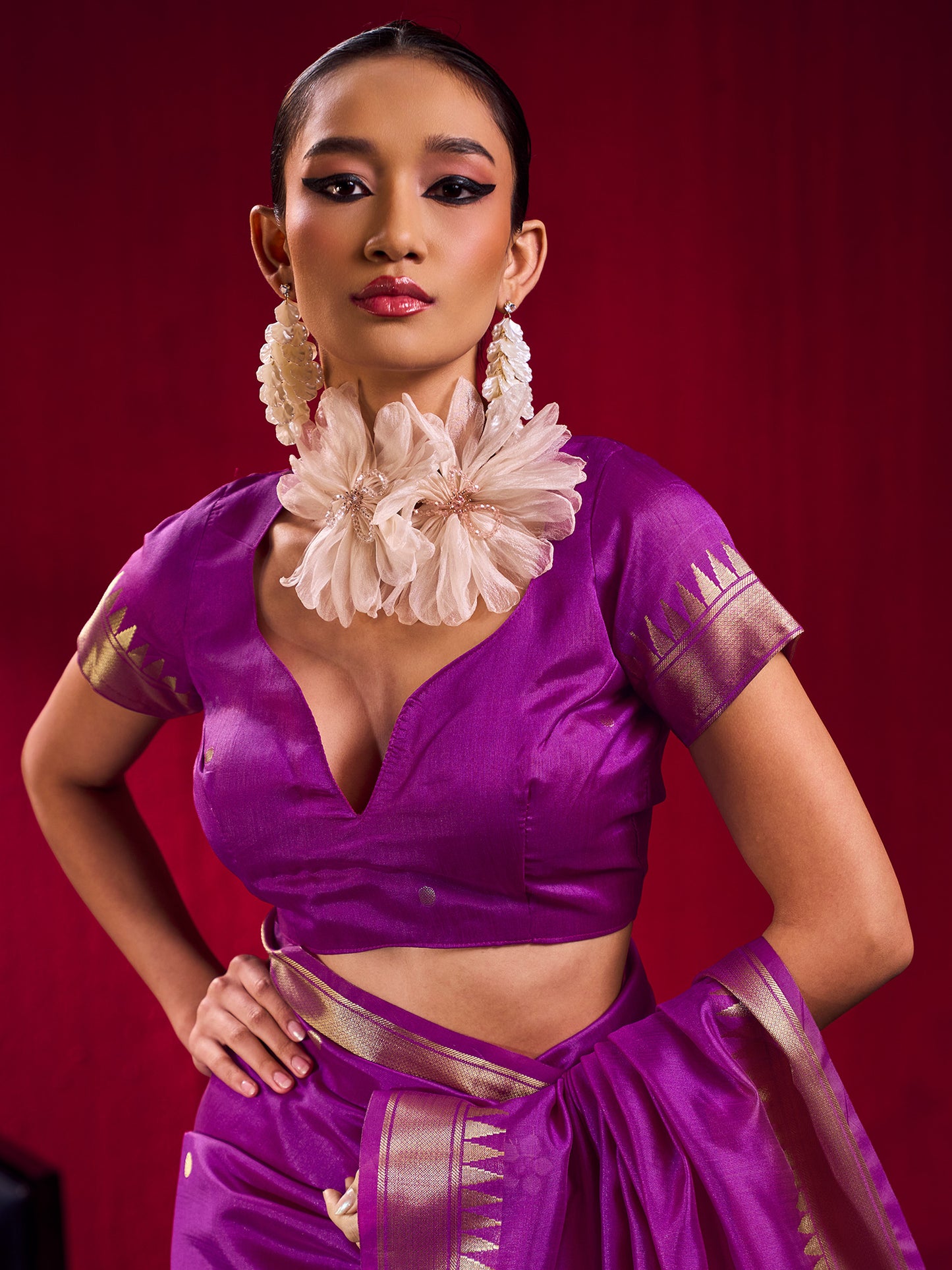 Women's Art Silk Violet Woven Design Designer Saree With Blouse Piece