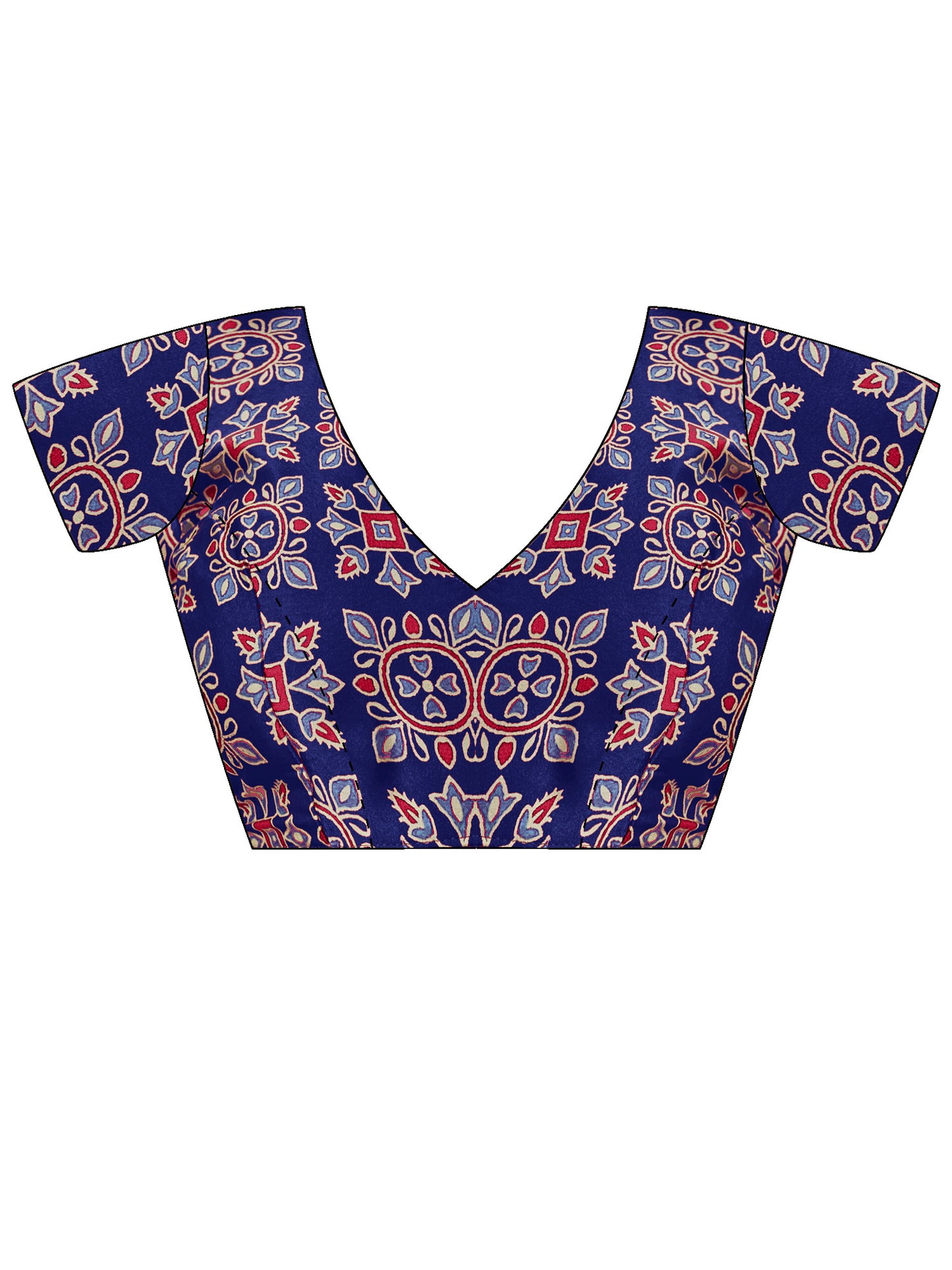 Women's Satin Navy Blue Printed Designer Saree With Blouse Piece