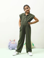 athena girl olive green solid jumpsuit