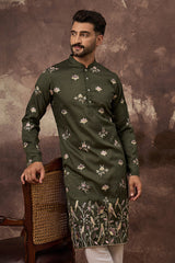 green silk blend solid embroidered straight kurta