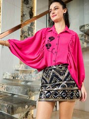 shally bhasin by athena women floral embroidered batwing sleeve blouson top 1