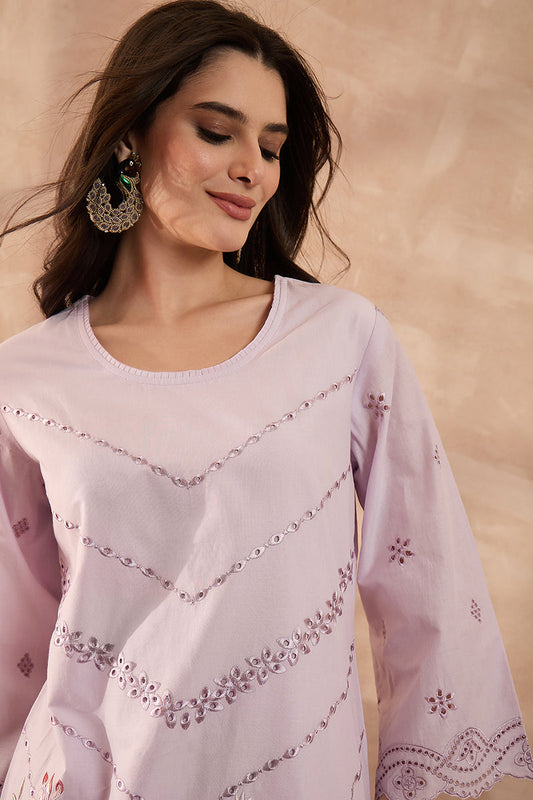 lavender pure cotton embroidered scalloped coord sets