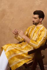 yellow silk blend shibori embroidered straight kurta