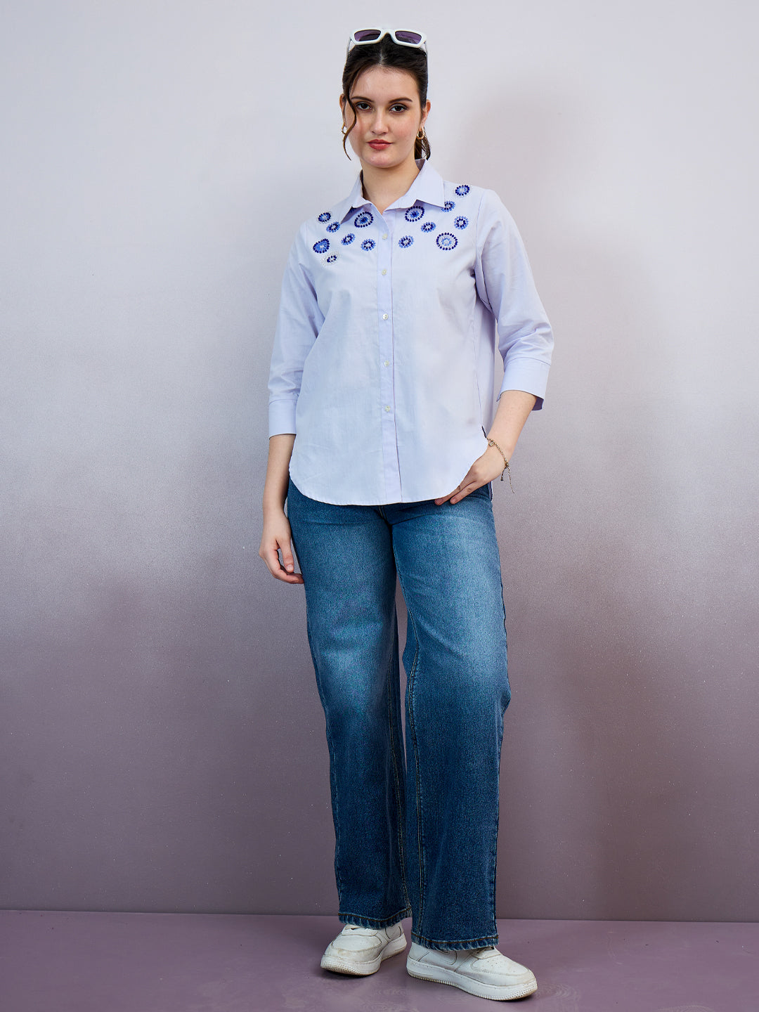 shally bhasin by athena spread collar embellished standard relaxed fit cotton shirt