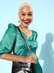 athena green waisted satin dress