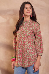 green cotton floral printed top