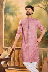 mauve silk blend solid embroidered straight kurta