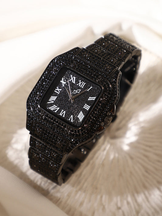 womens the bijou roman square watch midnight black hswc1274