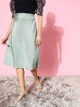 athena women green a line shimmery accordion pleated skirt