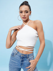 athena halter neck tie up cotton fitted crop top