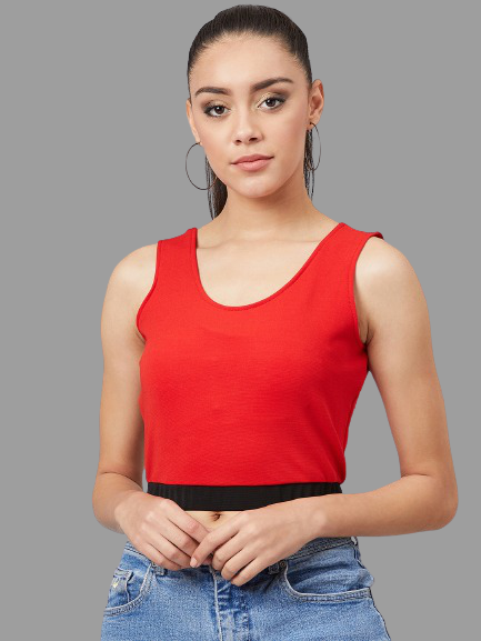 athena women red colourblocked crop top