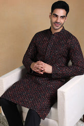black viscose rayon ethnic motifs embroidered straight kurta for men