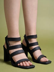 Shoetopia - Strappy Black Heeled Sandals For Women & Girls