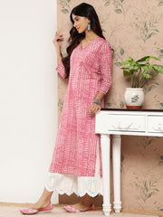 Varanga - Women Pink Abstract Printed Straight Kurta.