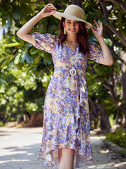 athena lavender yellow floral crepe dress