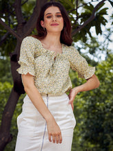 athena women yellow floral print blouson top