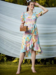 athena multicoloured floral crepe dress