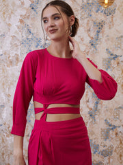 athena fuchsia top with slip on skirt