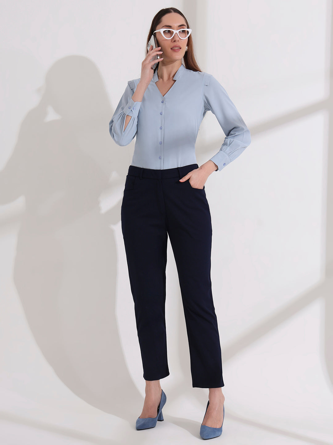 womens stylish mandarin collar solid formal shirt 2