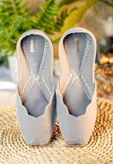 Women Gray Velvet Plain Flat